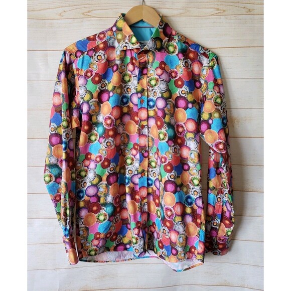 Claudio Lugli Medium 39-40 Colorful Circles Cotton Button Up Long Sleeve Shirt - Picture 1 of 13